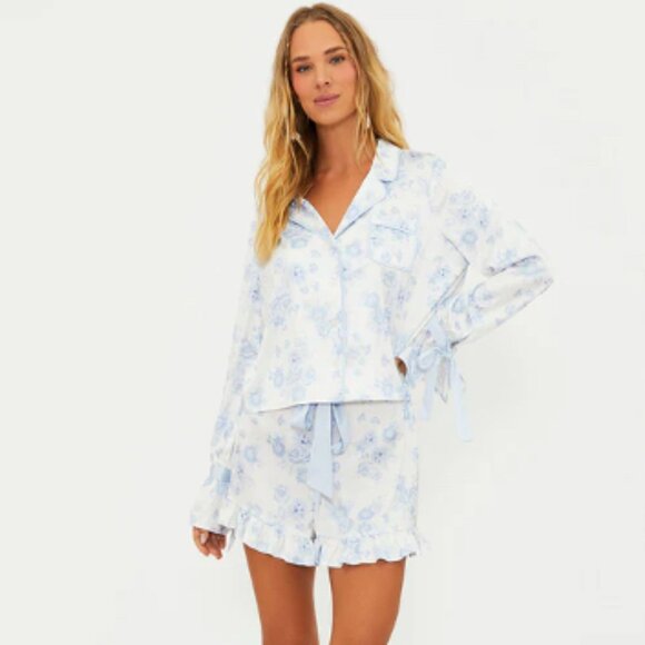 NWT Limited Edition Beach Riot Aurora & Luna Pj Set Baby Blue Floral - Picture 1 of 7